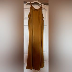 RACHEL ZOE MUSTARD COLORED DRESS 100% POLYESTER.SATIN/SILK LIKE APPEARANCE-SMALL